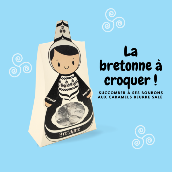 Boite carton bretagne - boite en forme de bretonne contenant des bonbons au caramel beurre salé